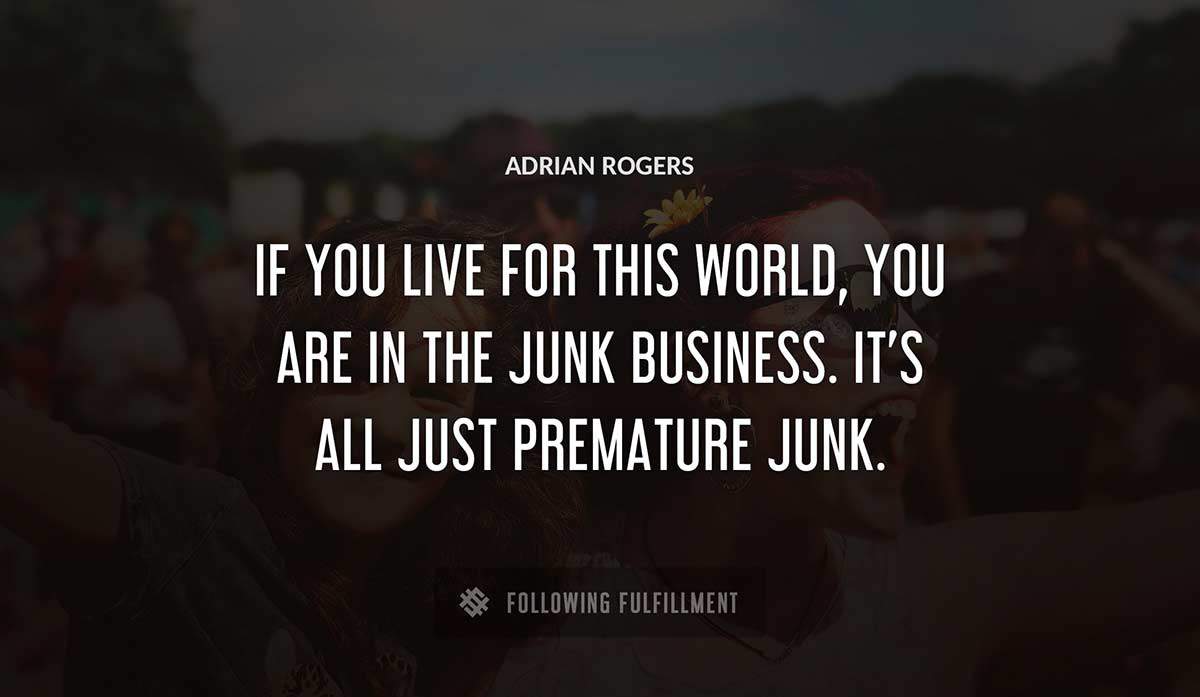 if you live for this world you are in the junk business it s all just premature junk Adrian Rogers quote