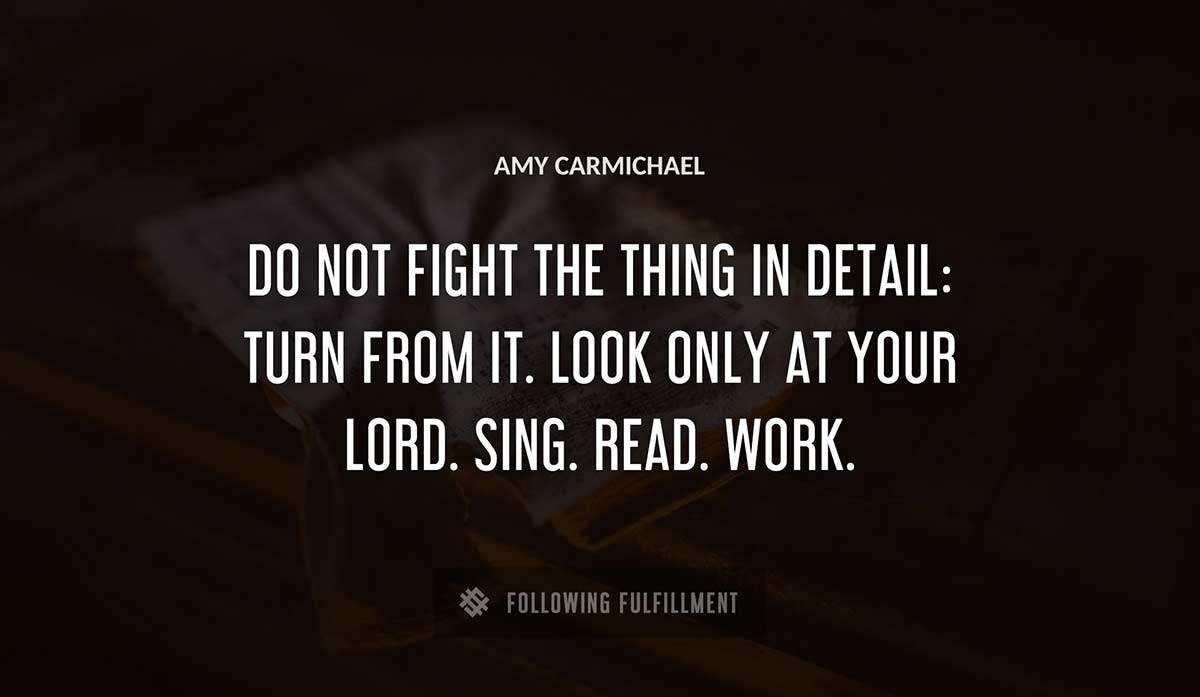 do not fight the thing in detail turn from it look only at your lord sing read work Amy Carmichael quote