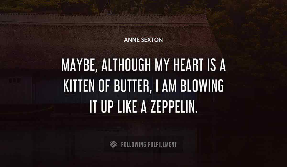 maybe although my heart is a kitten of butter i am blowing it up like a zeppelin Anne Sexton quote