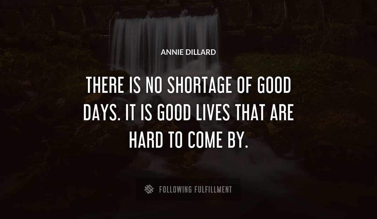 there is no shortage of good days it is good lives that are hard to come by Annie Dillard quote