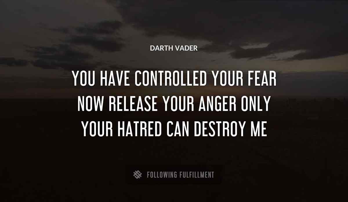 you have controlled your fear now release your anger only your hatred can destroy me Darth Vader quote