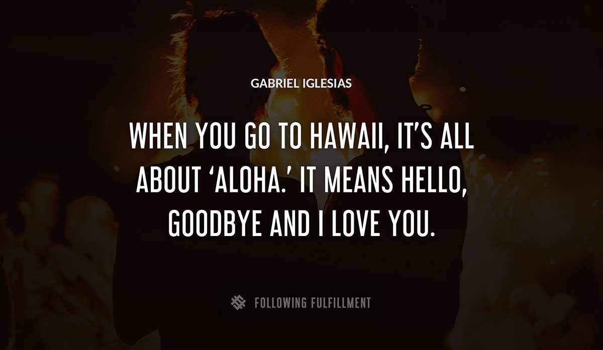 when you go to hawaii it s all about aloha it means hello goodbye and i love you Gabriel Iglesias quote