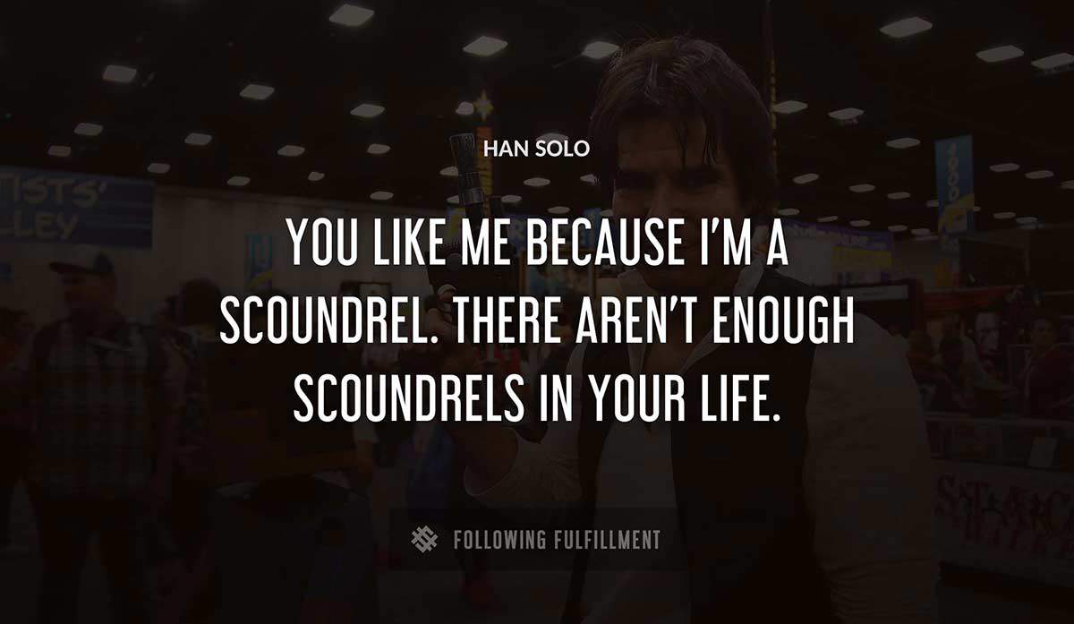 you like me because i m a scoundrel there aren t enough scoundrels in your life Han Solo quote