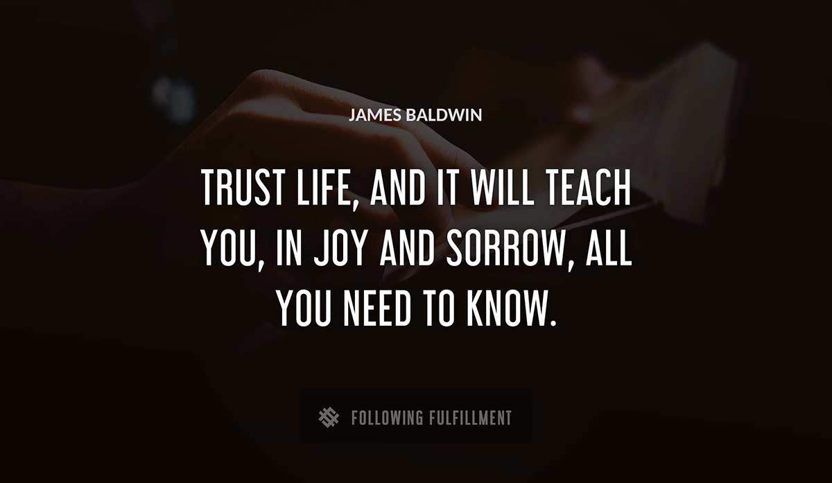 trust life and it will teach you in joy and sorrow 
all you need to know James Baldwin quote