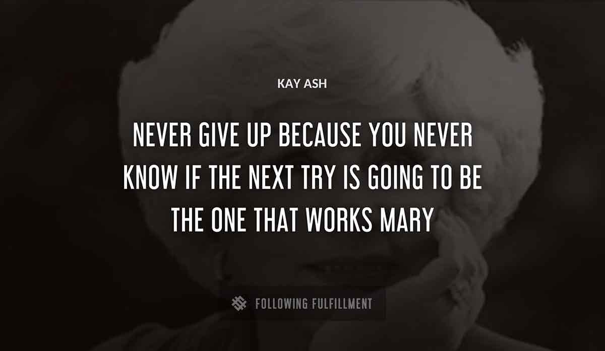 never give up because you never know if the next try is going to be the one that works mary Kay Ash quote