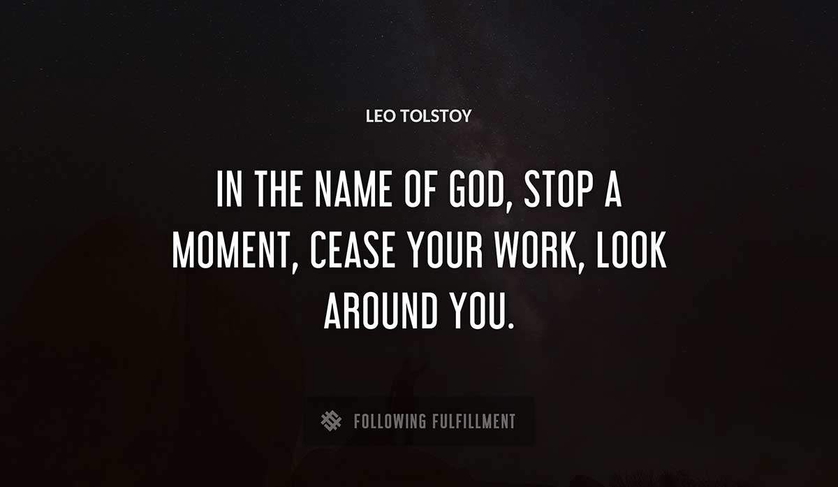 in the name of god stop a moment cease your work look around you Leo Tolstoy quote