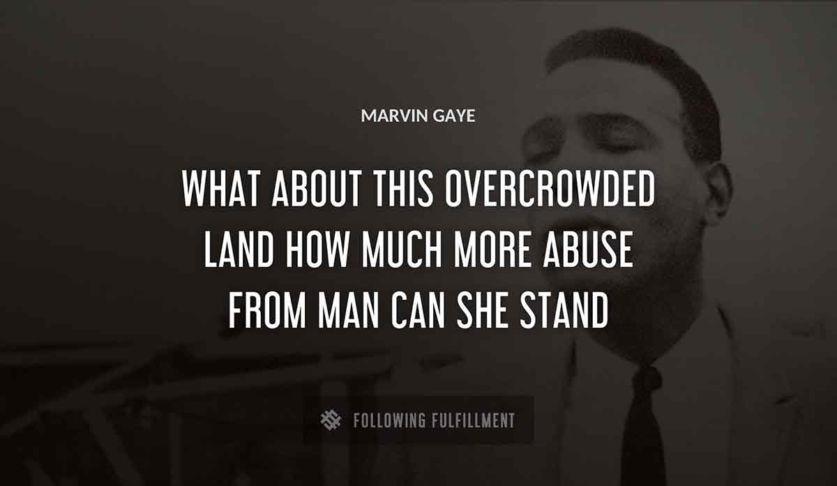 what about this overcrowded land how much more abuse from man can she stand Marvin Gaye quote