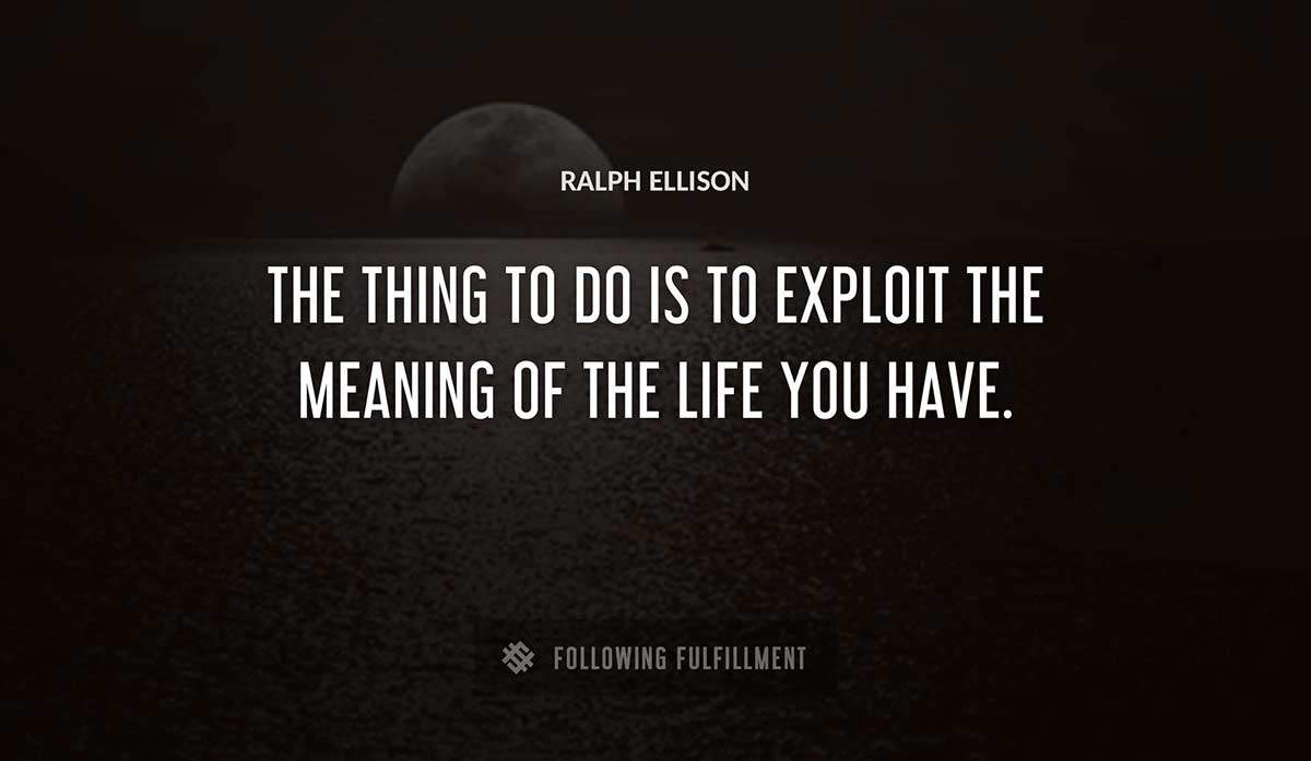 the thing to do is to exploit the meaning of the life you have Ralph Ellison quote
