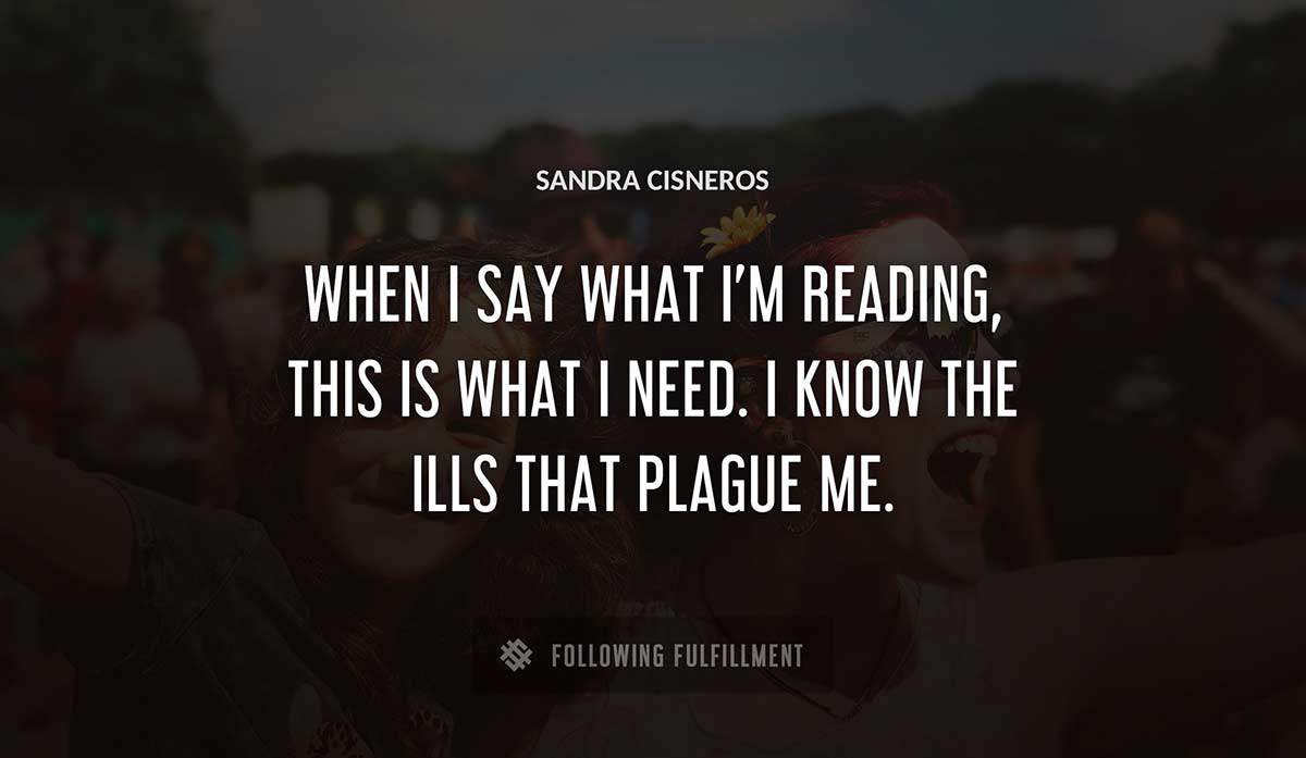 when i say what i m reading this is what i need i know the ills that plague me Sandra Cisneros quote