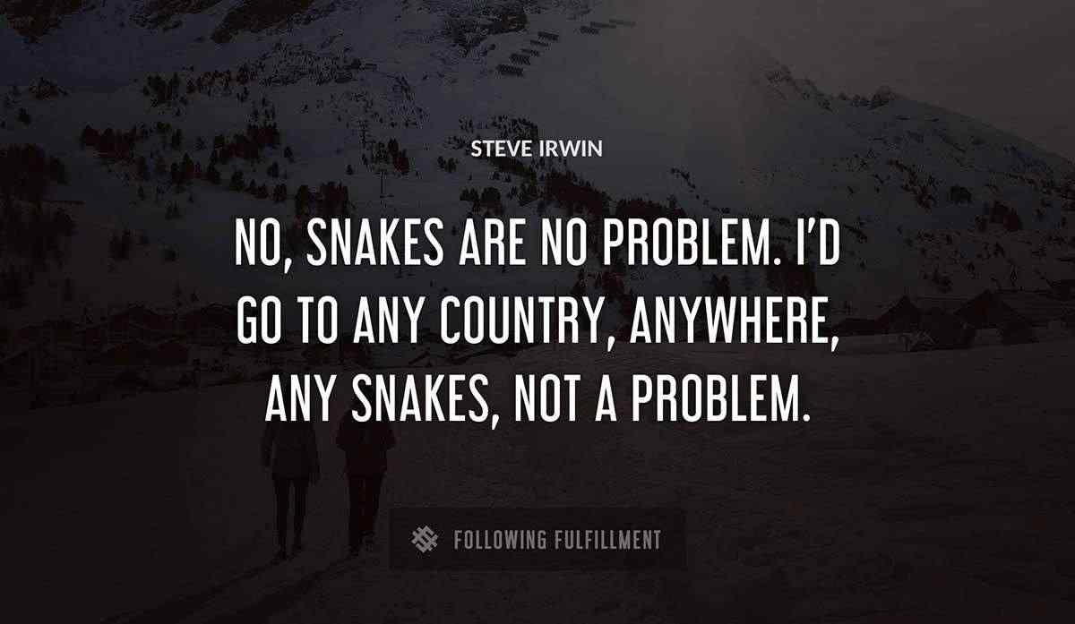 no snakes are no problem i d go to any country anywhere any snakes not a problem Steve Irwin quote