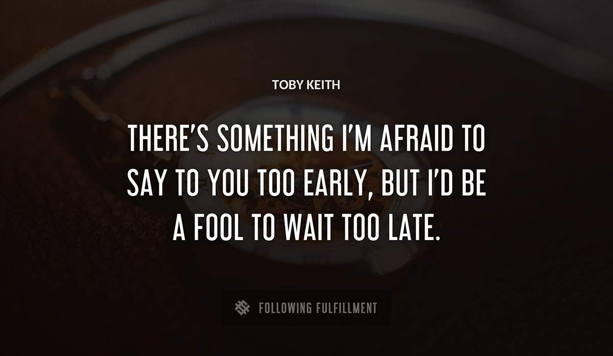 there s something i m afraid to say to you too early but i d be a fool to wait too late Toby Keith quote