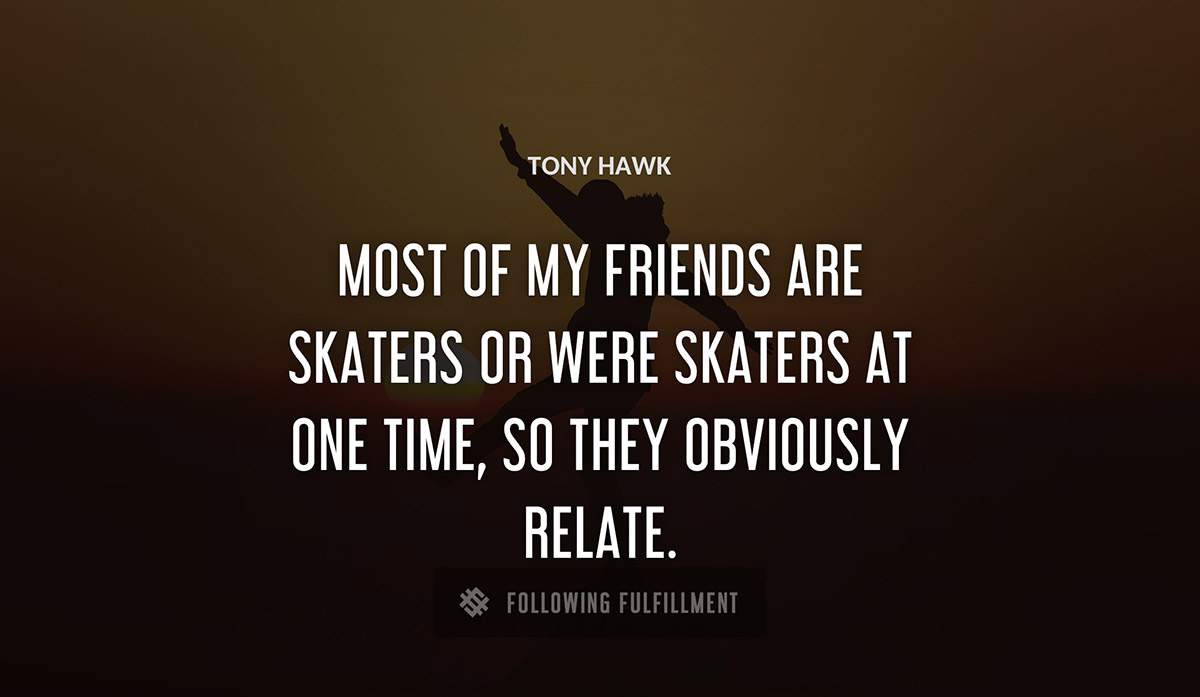 most of my friends are skaters or were skaters at one time so they obviously relate Tony Hawk quote