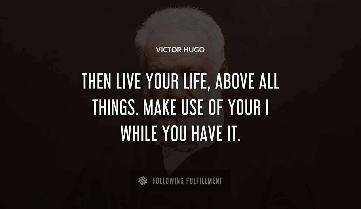 then live your life above all things make use of your i while you have it Victor Hugo quote