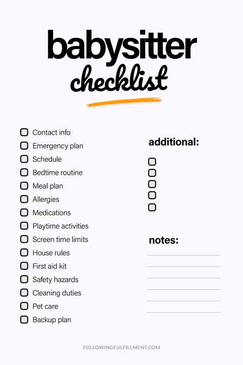 Babysitter checklist