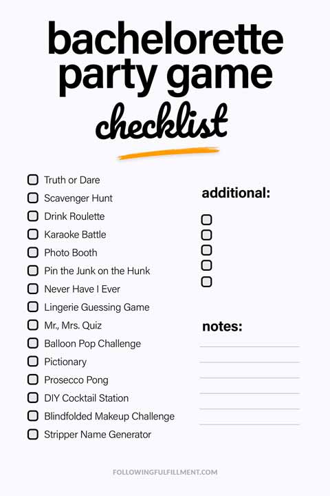 Bachelorette Party Game checklist