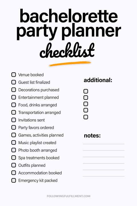 Bachelorette Party Planner checklist