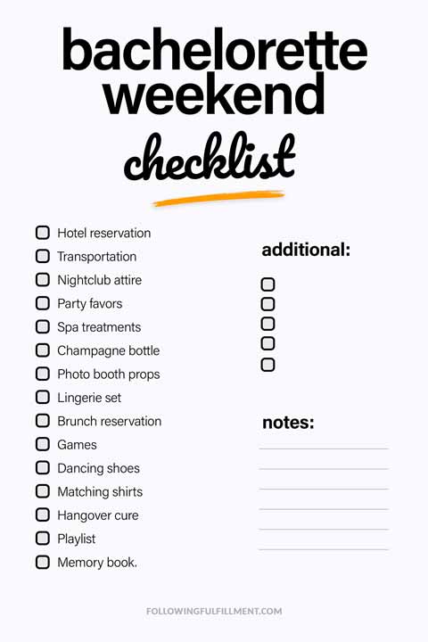Bachelorette Weekend checklist