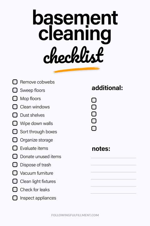 Basement Cleaning checklist