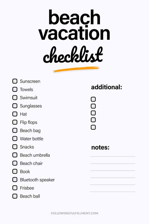 Beach Vacation checklist