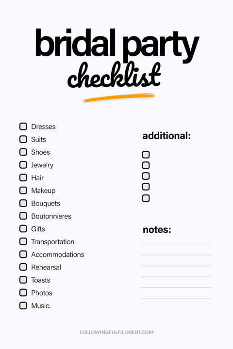 Bridal Party checklist