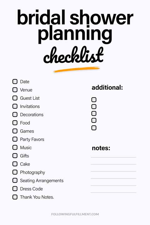 Bridal Shower Planning checklist