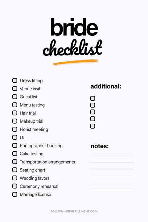 Bride checklist