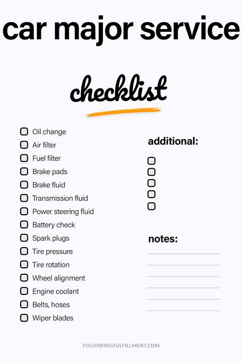 Car Major Service checklist