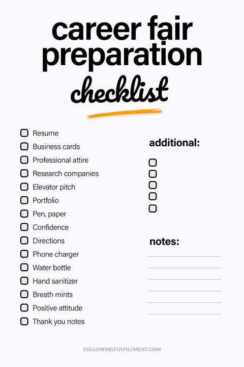 Career Fair Preparation checklist