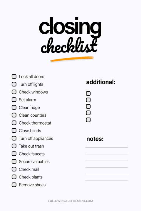 Closing checklist