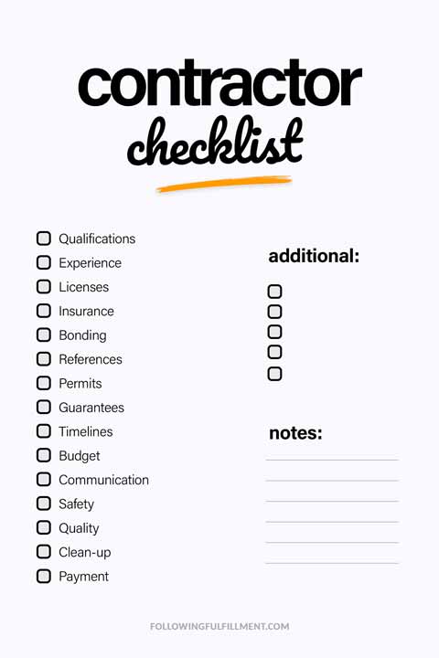 Contractor checklist