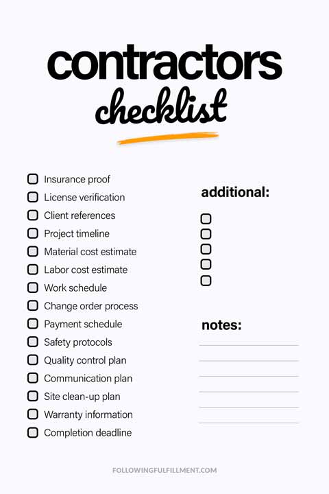 Contractors checklist
