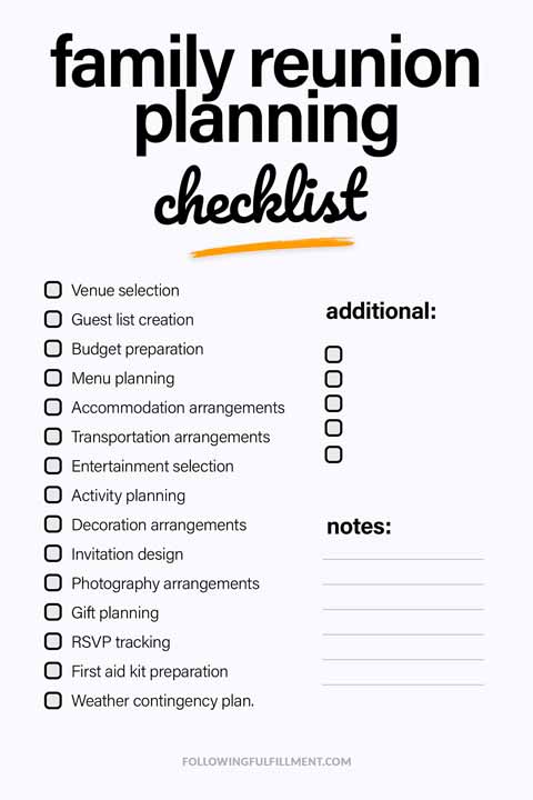 Family Reunion Planning checklist