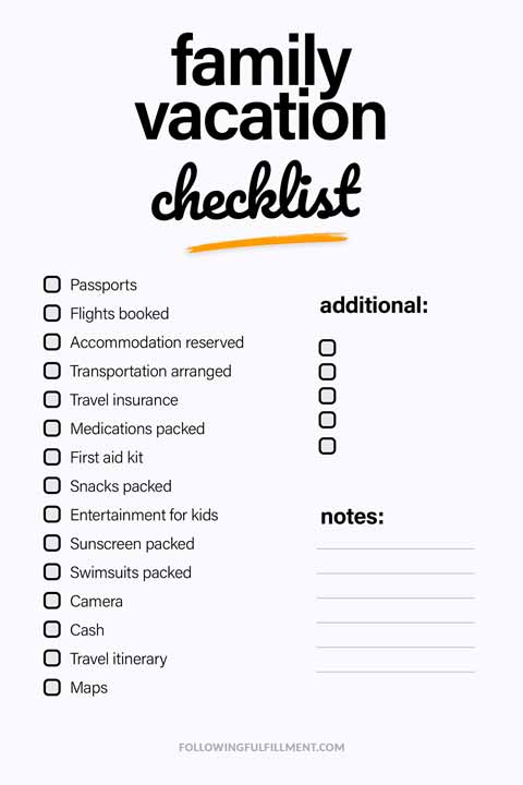 Family Vacation checklist