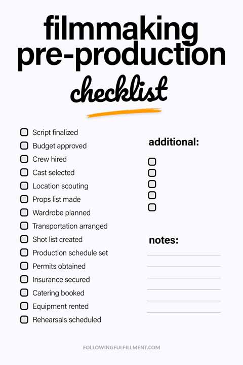 Filmmaking Pre-Production checklist