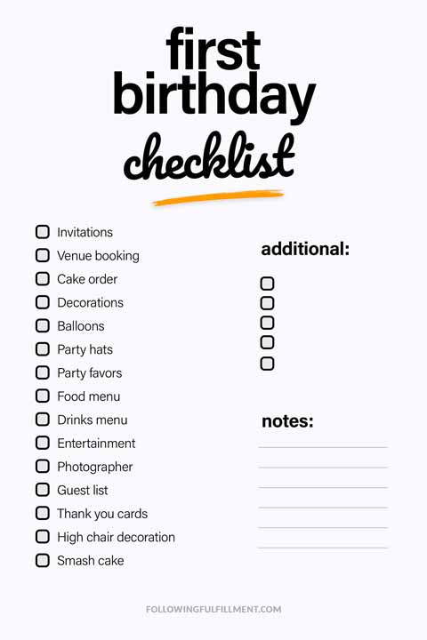 First Birthday checklist