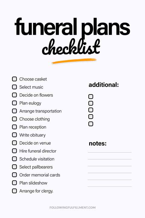 Funeral Plans checklist