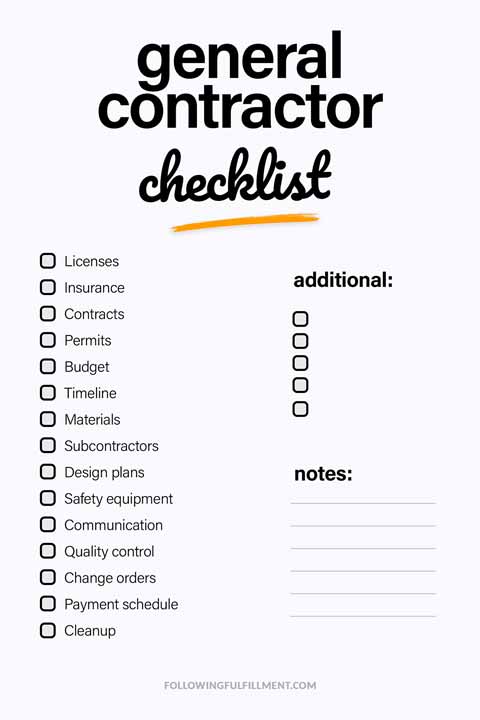 General Contractor checklist