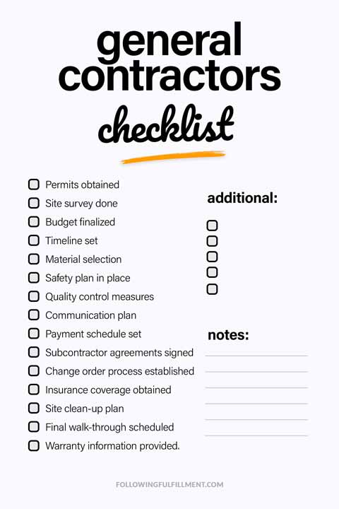 General Contractors checklist