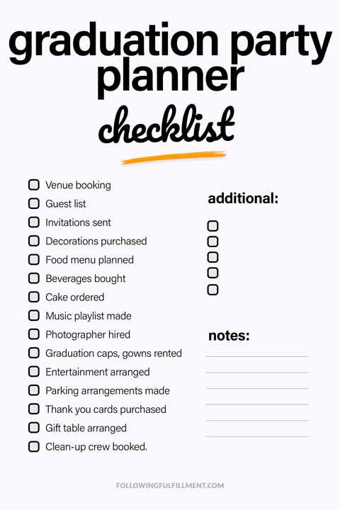 Graduation Party Planner checklist