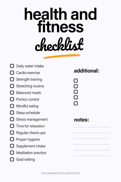 Health And Fitness checklist