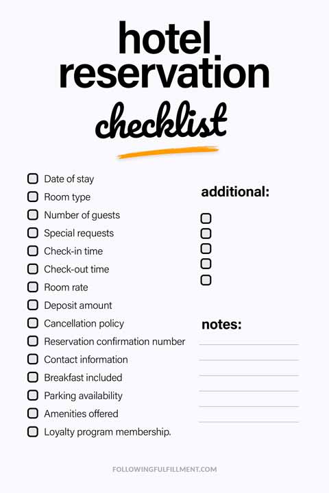 Hotel Reservation checklist
