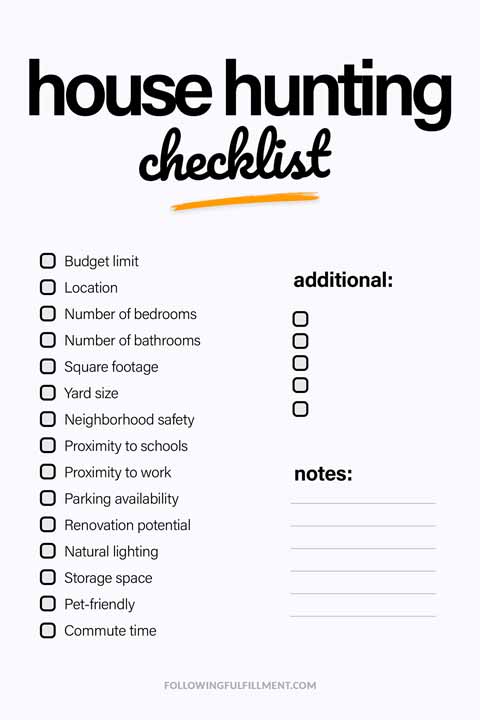 House Hunting checklist