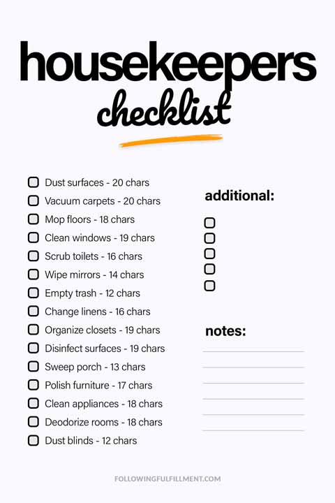 Housekeepers checklist