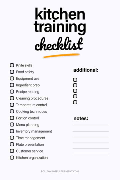 Kitchen Training checklist
