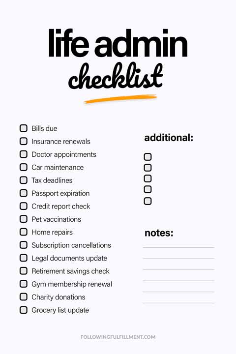 Life Admin checklist