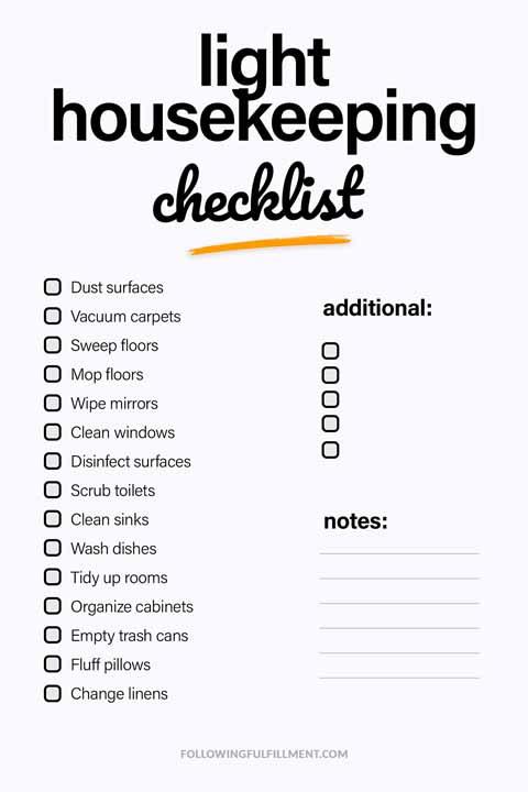 Light Housekeeping checklist