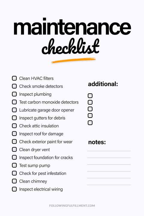 Maintenance checklist