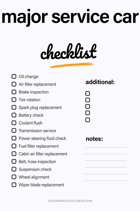 Major Service Car checklist