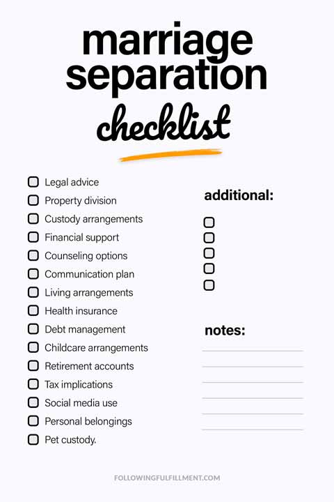 Marriage Separation checklist