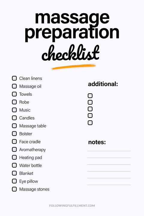 Massage Preparation checklist